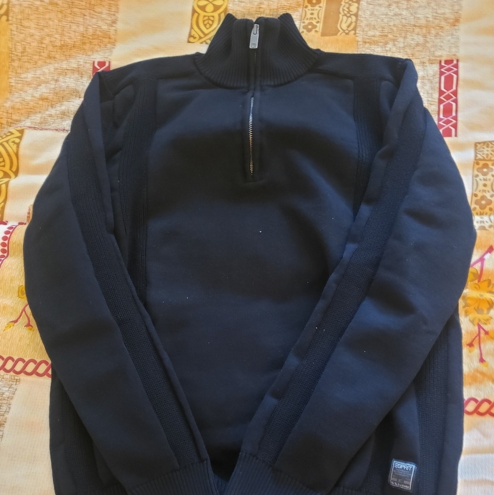 Black esprit 1/4 zip mock neck sweatshirt ribbed